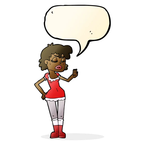 Cartoon mulher fazendo gesto de rejeição com bolha de fala — Vetor de Stock