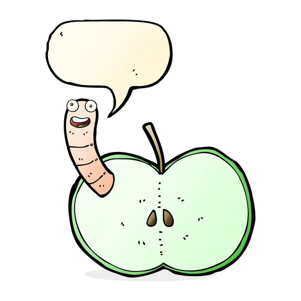 Cartoon appel met worm met spraakbel — Stockvector