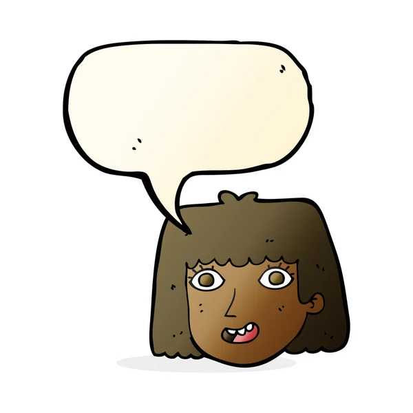 Καρτούν χαρούμενο γυναικείο πρόσωπο με φούσκα ομιλία — Διανυσματικό Αρχείο