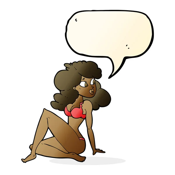 Cartoon mulher sexy em roupa interior com bolha de fala —  Vetores de Stock