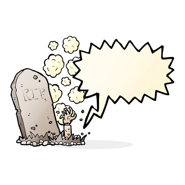 Cartoon zombie rising from grave with speech bubble — Stock Vector