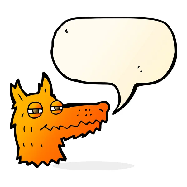 Cartoon zelfvoldane fox gezicht met tekstballon — Stockvector