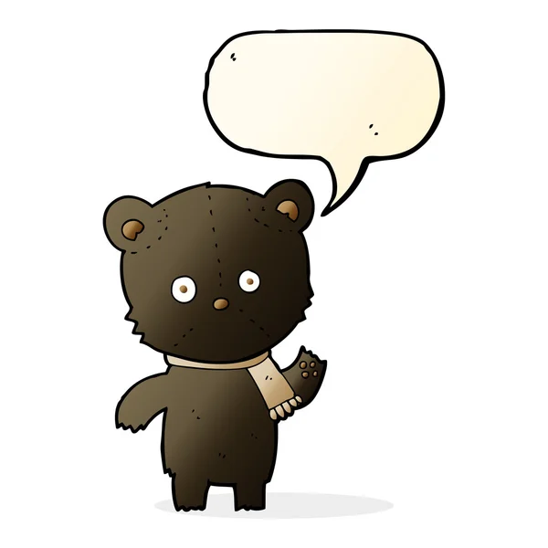 Dibujos animados ondeando oso negro con burbuja de habla — Archivo Imágenes Vectoriales