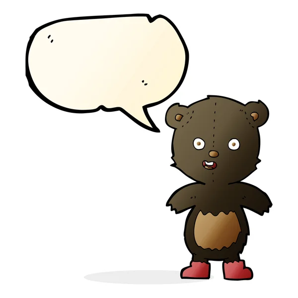Dibujos animados oso de peluche feliz en botas con burbuja del habla — Vector de stock