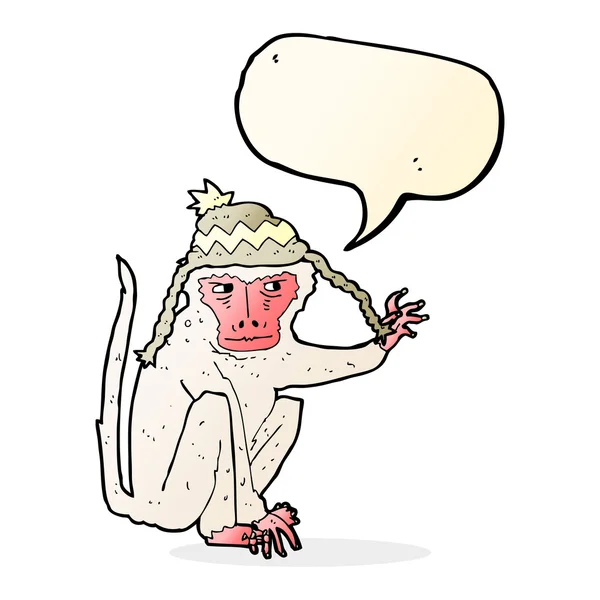 Macaco dos desenhos animados usando chapéu com bolha de fala — Vetor de Stock