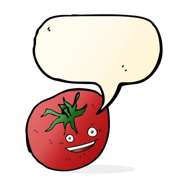 Мультфильм счастливый помидор с пузырьком речи — стоковый вектор