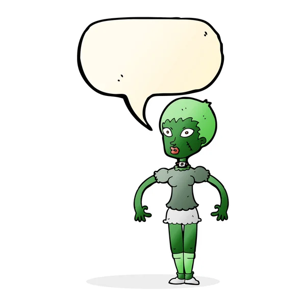 Dessin animé zombie monstre femme avec bulle de parole — Image vectorielle