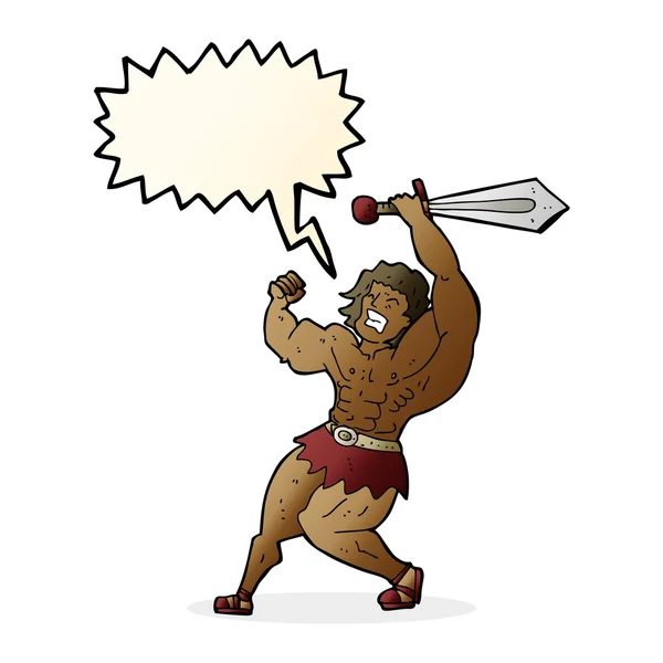 Cartoon barbarian hero with speech bubble — Stock Vector