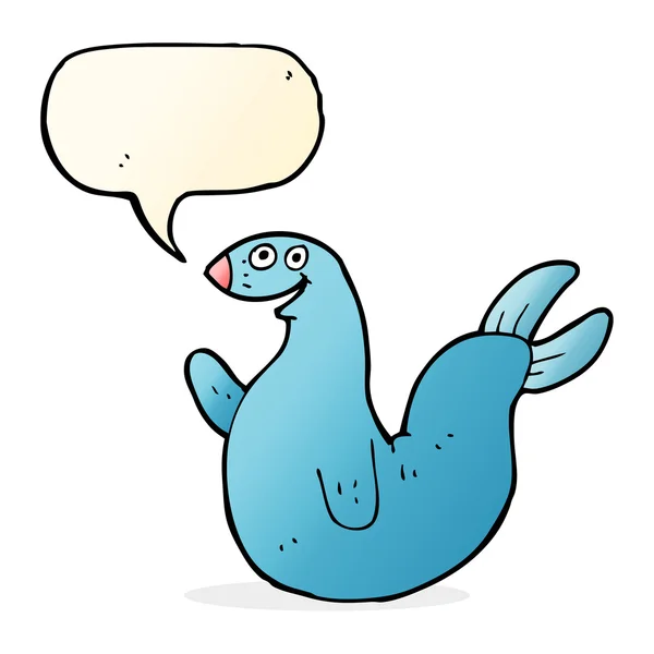 Мультяшный счастливый тюлень с пузырьком речи — стоковый вектор