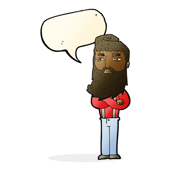 Мультфильм серьезный человек с бородой с пузырьком речи — стоковый вектор