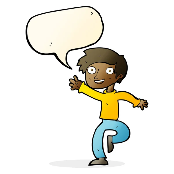 Dibujos animados niño emocionado bailando con burbuja del habla — Archivo Imágenes Vectoriales