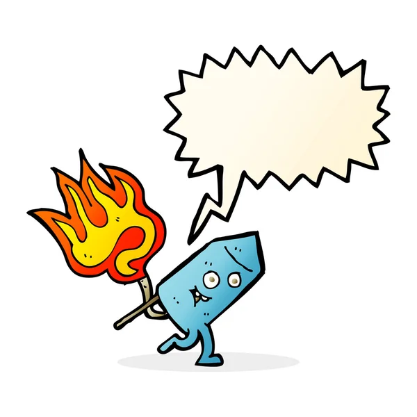 Caricatura divertido personaje de fuegos artificiales con burbuja de habla — Vector de stock