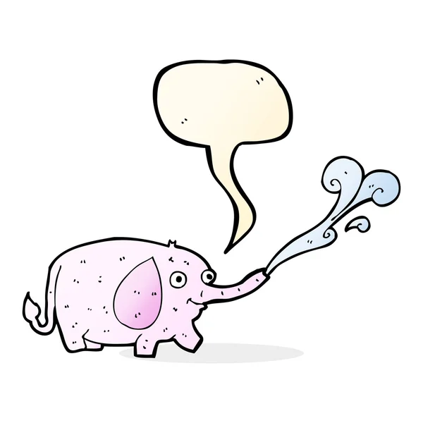 Desenho animado engraçado pouco elefante esguichando água com bolha de fala — Vetor de Stock