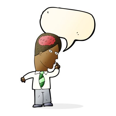 Konuşma baloncuğu olan büyük beyinli karikatür işadamı