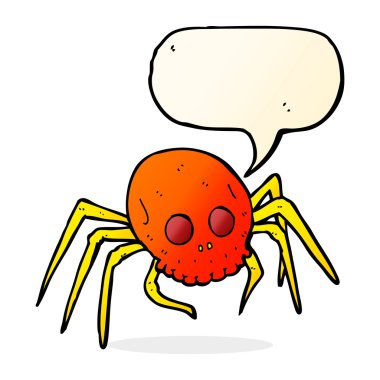 Konuşma baloncuklu tuhaf kafatası örümceği çizgi filmi