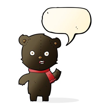 sallanan siyah ayı yavrusu eşarp ile konuşma balonu ile çizgi film