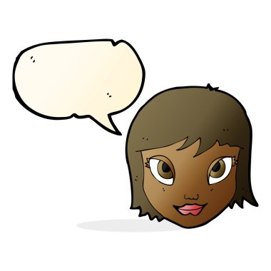 Konuşma baloncuklu bir kadın yüzü.