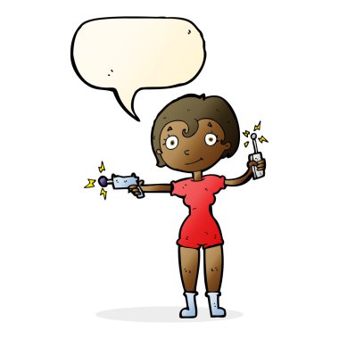 Konuşma baloncuğu olan gelecekteki uzay kızı.