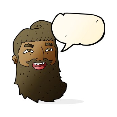 Çizgi filmdeki sakallı adam konuşma balonuyla gülüyor.