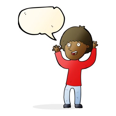 çizgi film mutlu çocuk konuşma baloncuğuyla gülüyor