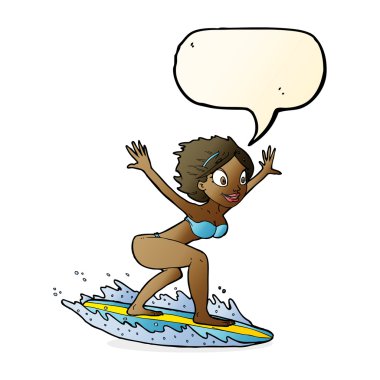 Konuşma balonlu sörfçü kız.