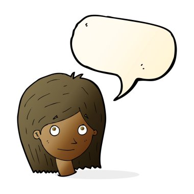 çizgi film mutlu kadın yüzü ile konuşma kabarcığı