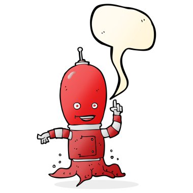 Konuşma baloncuğu olan uzaylı bir karikatür.