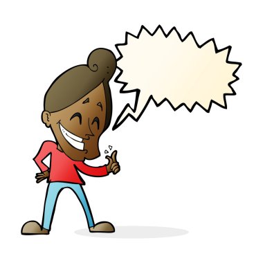 Çizgi filmci konuşma balonuyla parmaklarını şıklatıyor.