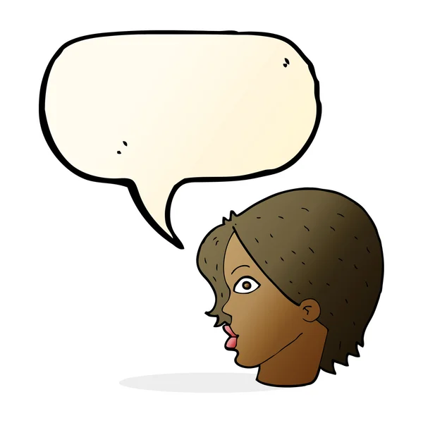 Desenho animado olhando mulher com bolha de fala — Vetor de Stock