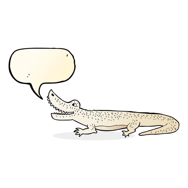 Dibujos animados cocodrilo feliz con burbuja de habla — Vector de stock