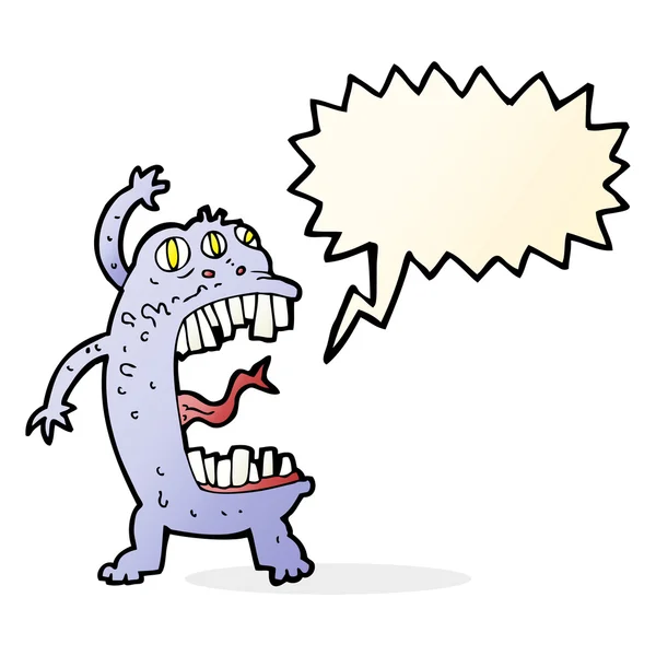 Cartoon crazy monster with speech bubble — Stock Vector