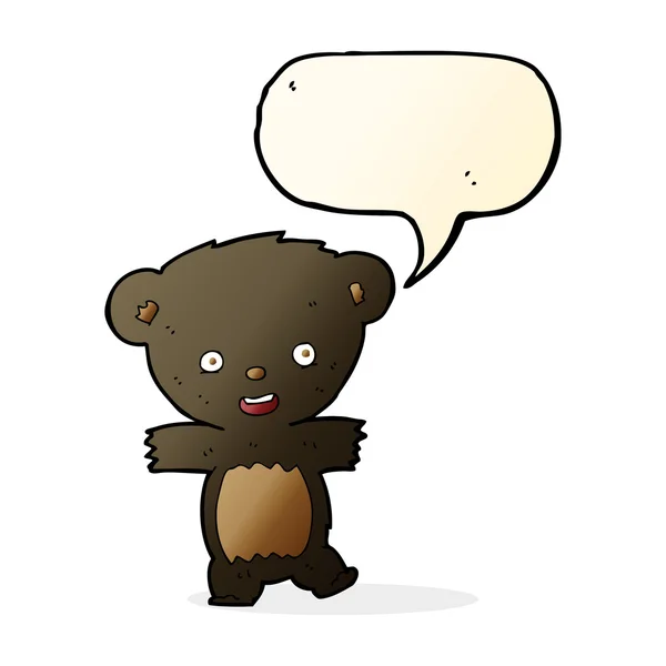 Cartone animato orsacchiotto nero cucciolo di orso con la bolla discorso — Vettoriale Stock
