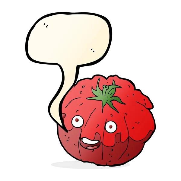 Karikatür mutlu domates ile konuşma balonu — Stok Vektör