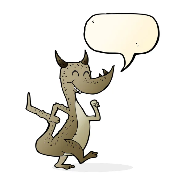 Desenho animado dragão feliz com bolha de fala — Vetor de Stock