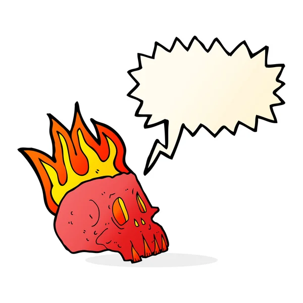 Cartoon flaming skull with speech bubble — Stock Vector