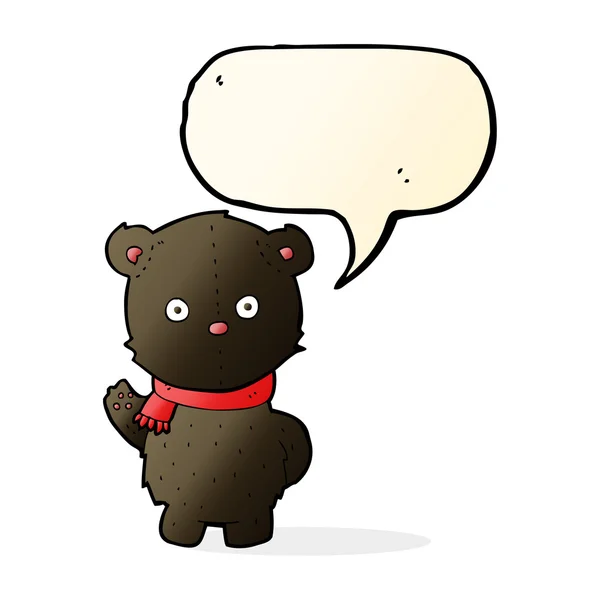 Kreskówka macha black bear cub z dymek — Wektor stockowy
