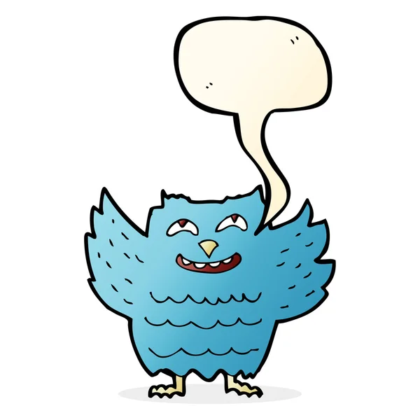 Coruja feliz desenhos animados com bolha de fala —  Vetores de Stock
