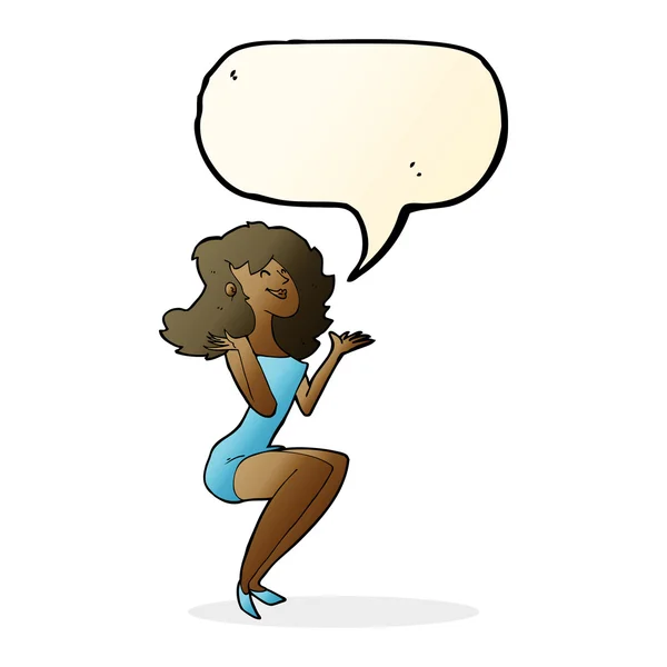 Dibujos animados mujer atractiva sentada con la burbuja del habla — Archivo Imágenes Vectoriales