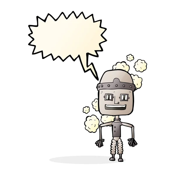 可爱的卡通老机器人与讲话泡泡 — 图库矢量图片