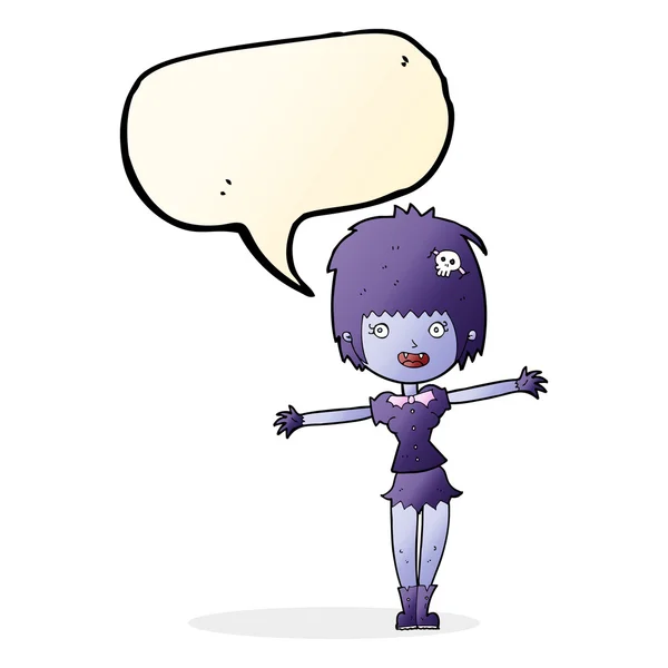 Cartoon menina vampiro feliz com bolha de fala — Vetor de Stock