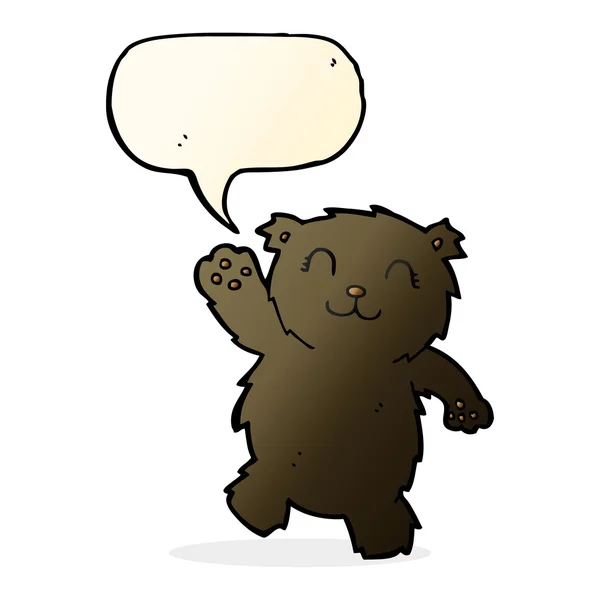 Cartoon zwaaien zwarte beer met tekstballon — Stockvector