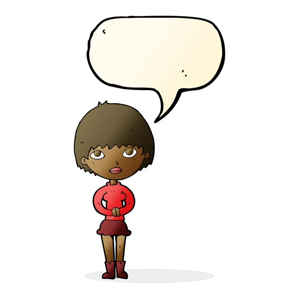Femme dessin animé attendant patiemment avec bulle de parole — Image vectorielle