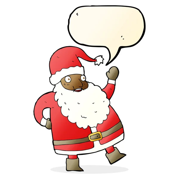 Divertido agitando Santa Claus dibujos animados con burbuja de habla — Vector de stock