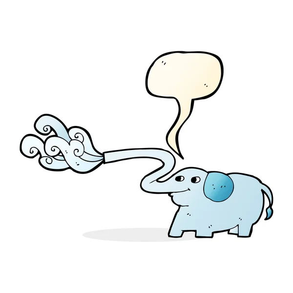 Cartoon elephant squirting water with speech bubble — Stock Vector