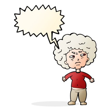 konuşma balonu karikatür rahatsız yaşlı kadınla