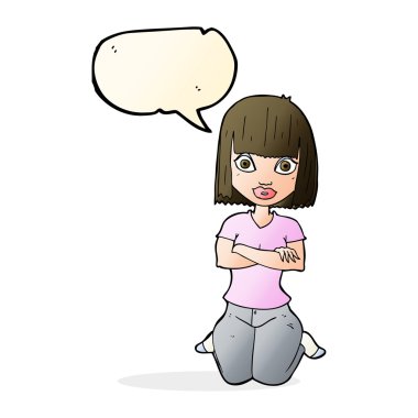 çizgi film kadın konuşma balonu ile diz çökmüş