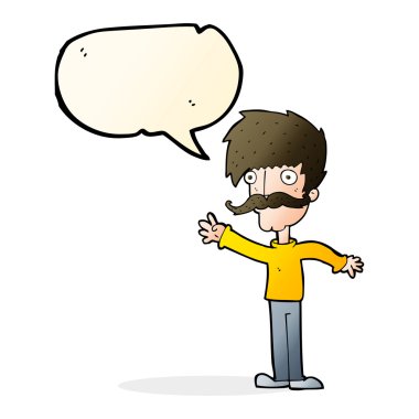 Çizgi filmdeki bıyıklı adam konuşma baloncuğuyla