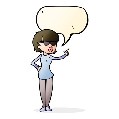 karikatür konuşma balonu ile gözlük takan kadın