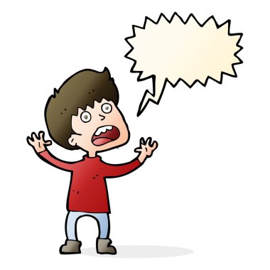 çizgi film, konuşma balonu olan stresli çocuk.