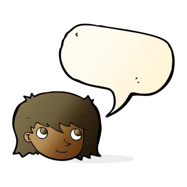 Konuşma baloncuklu bir kadın yüzü.